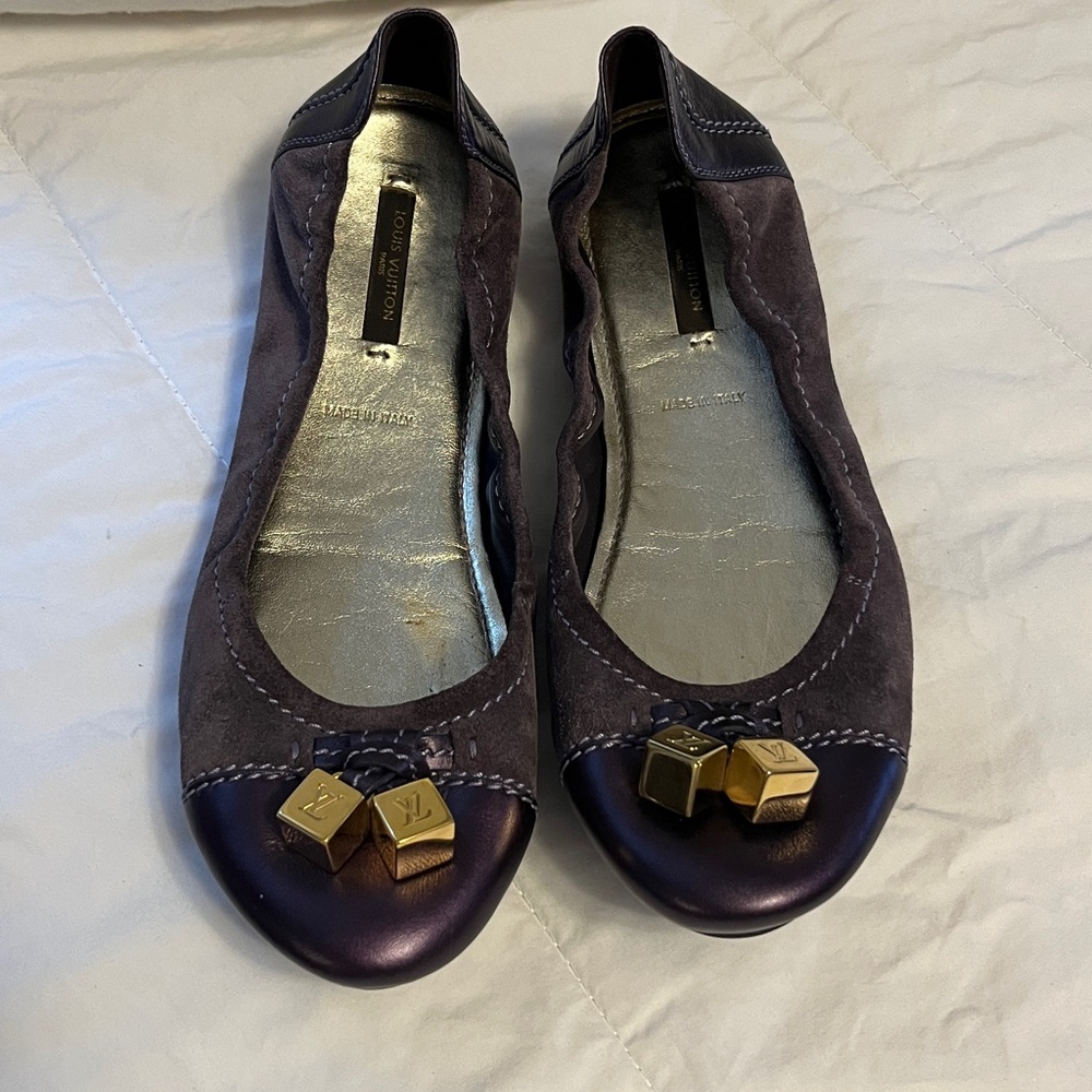 Louis Vuitton Dark Purple Flats with Gold Details
